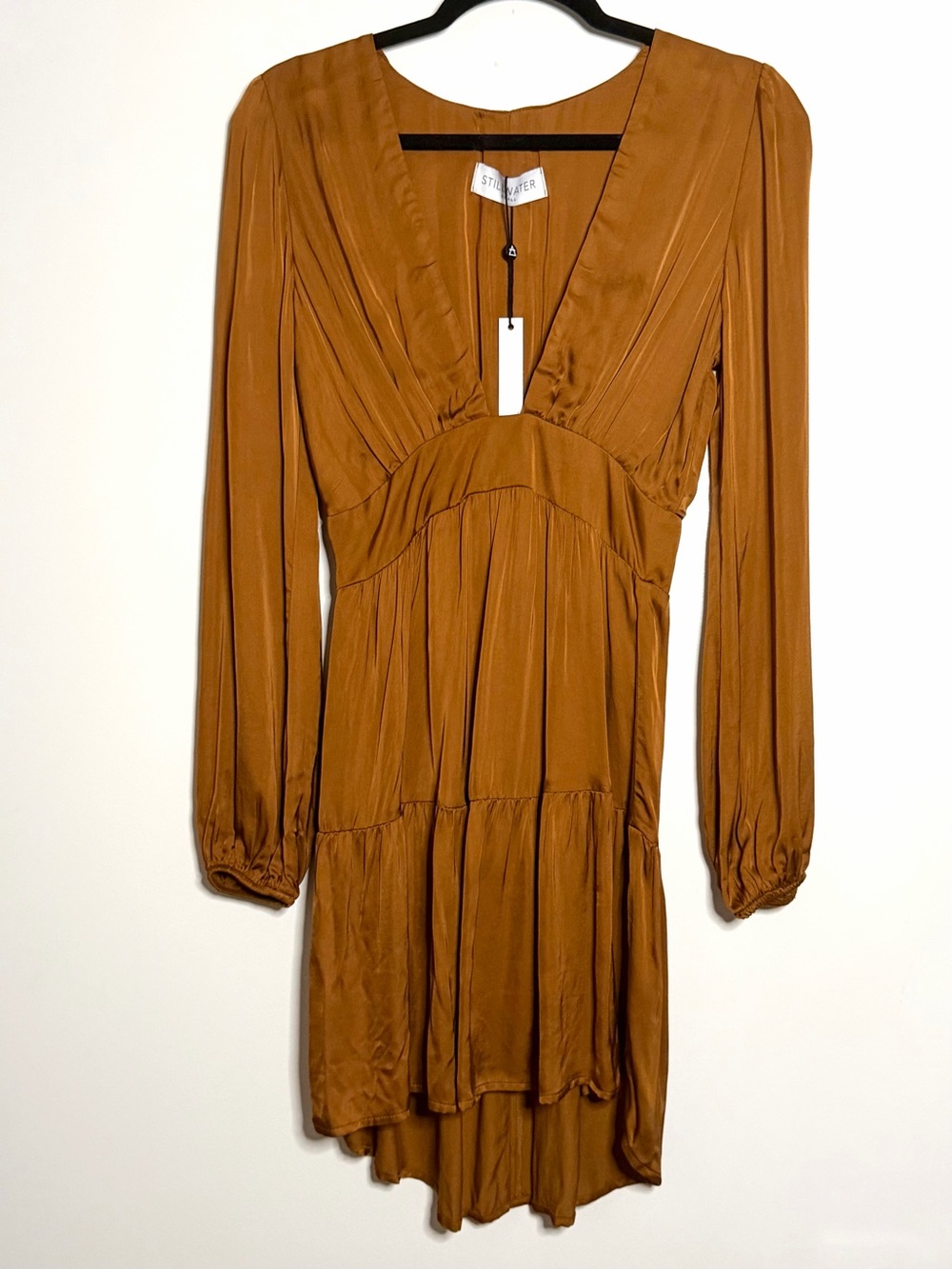 Stillwater Long-Sleeve Tiered Dress in Copper Rust Size S